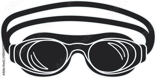 Professional black swimming goggles vector icon. Sleek flat design perfect for competitive swim branding, aquatic sports logos, and pool safety graphics. High-quality, scalable silhouette for web.