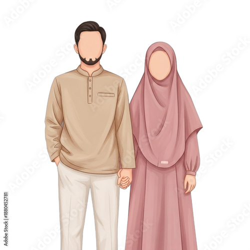 Muslim Couple Holding Hands Wearing Traditional Attire 12.