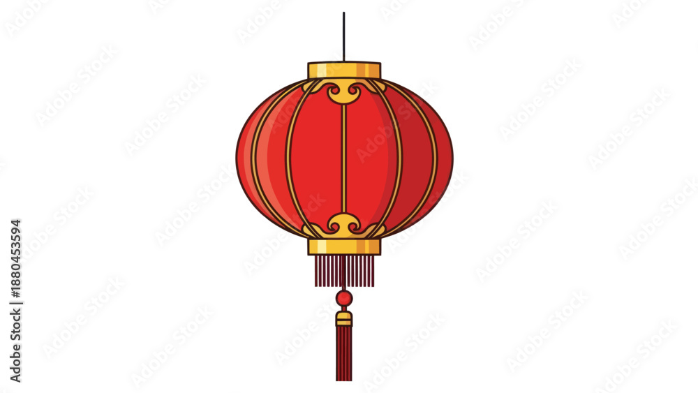 Fototapeta premium Traditional Red Chinese Lantern with Golden Accents and Tassel - Isolated on White