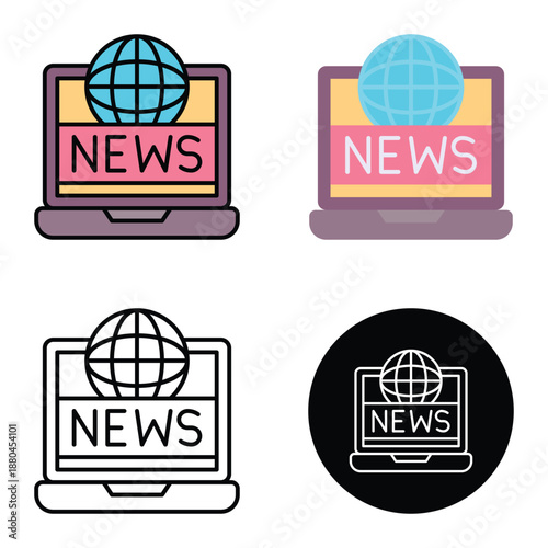 laptop live news vector icon, Suitable For Mobile Apps, Web Apps And Print Media. Multiple Style Icons, 