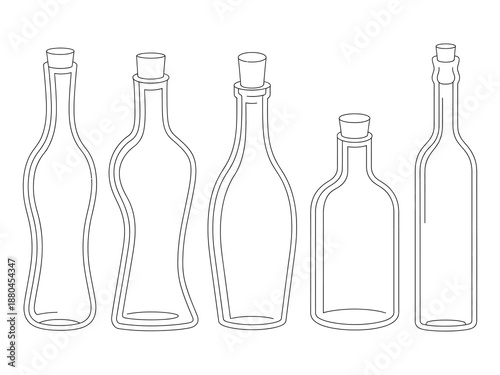 Glass bottle minimal line sketch, vector illustration, outline drawing, hand-drawn bottle, beverage container icon, editable, isolated, linear design, minimal vector, packaging graphic
