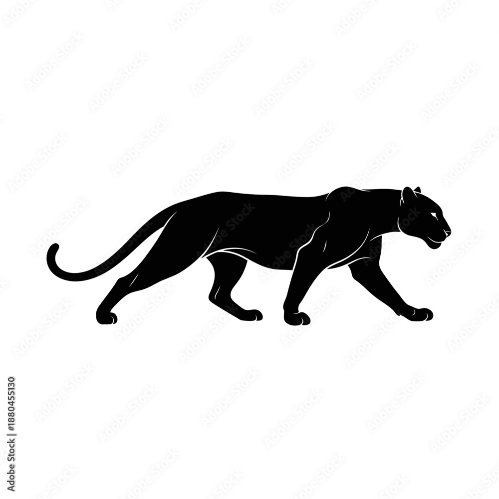 Naklejka premium A striking silhouette of a black panther in a prowling stance