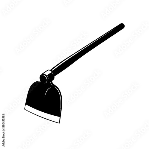 A simple black and white illustration of a traditional gardening hoe