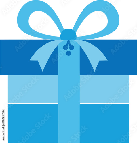 Simple illustration of a blue gift box tied with a charming lighter blue ribbon and bow