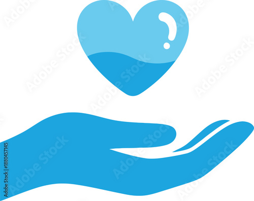 A caring hand offering a heart full of vital water, representing health and life