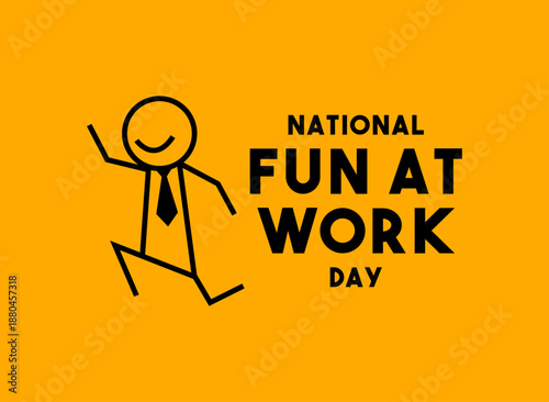 National Fun At Work Day. January. Happy employee. Yellow background.