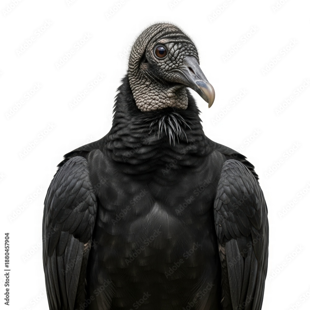Fototapeta premium Majestic Scavenger: A striking image of a black vulture, showcasing its distinctive dark plumage, bare head, and sharp gaze, embodying the raw essence of the wilderness.