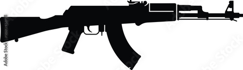 AK assault rifle silhouette vector illustration, military automatic firearm icon isolated on white background, black weapon graphic design