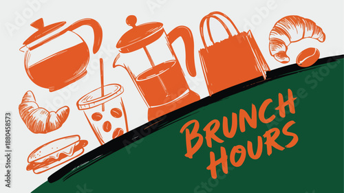Brunch hours lettering and food illustration for cafe and restaurant menu