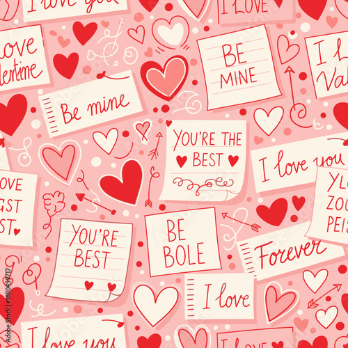 Valentines Day Heart Pattern with Love Messages.