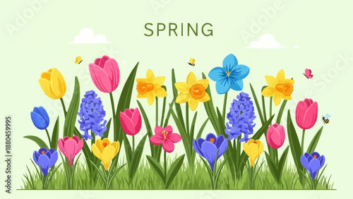 Vibrant Spring Flowers Blooming in a Garden.