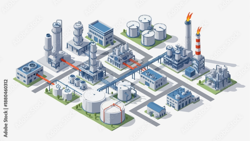 Obraz premium Industrial Factory Complex Isometric View.