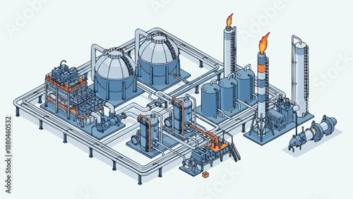 Industrial Oil Gas Refinery Plant Complex Illustration.