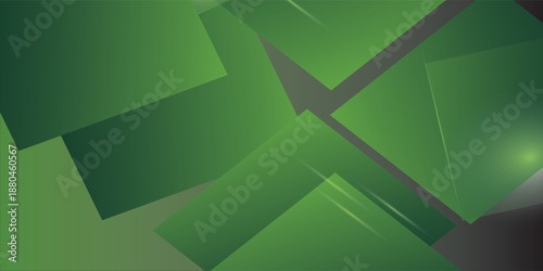 Bright green abstract geometric composition with layered angular shapes and light effects for modern visual backgrounds
