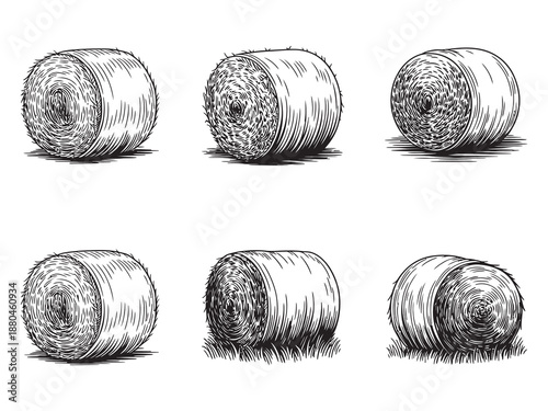 Minimalistic hay bale line art design for stock images, vector illustration, hand-drawn outline, farm icon, agricultural graphic, editable, isolated, linear design, rustic vector