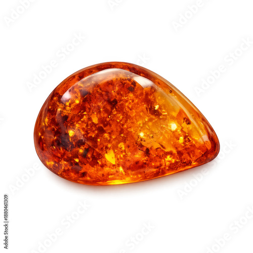 High-quality amber gemstone isolated on a transparent background. Polished natural amber with warm golden and orange tones, realistic texture and internal inclusions. Ideal for jewelry design, geology