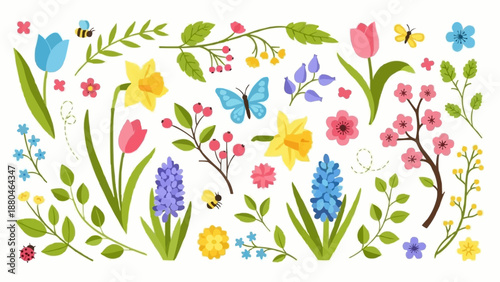 Spring Flowers and Butterflies Collection.