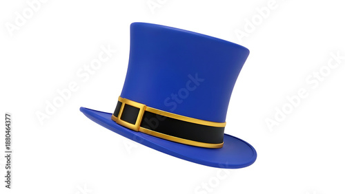 Blue top hat with gold trim isolated on transparent background