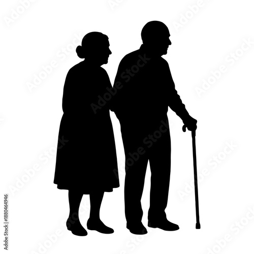 Vector illustration. An elderly couple of pensioners. A large set of people.	
