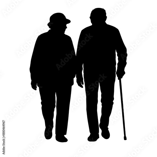 Vector illustration. An elderly couple of pensioners. A large set of people.	