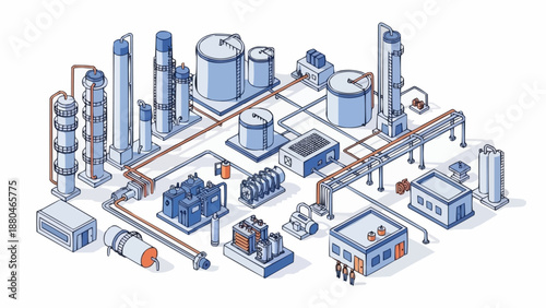 Industrial Chemical Plant Isometric Illustration.
