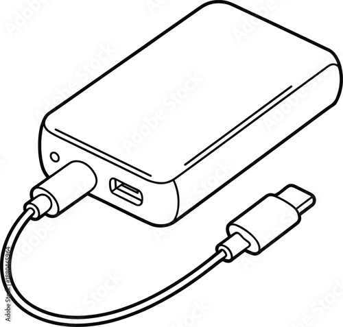 Black and white line of a U S B flash drive with two cables connected