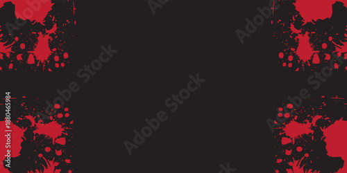 Blood splatter stains with red ink drops on a dark black background, creating an eerie and grunge aesthetic in the corners