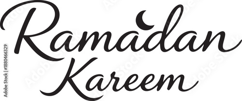 Clean Cursive Ramadan Kareem Calligraphy with a Small Crescent Moon Accent, Minimalist Text Illustration
