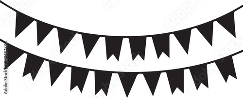 Two rows of black triangular bunting flags strung together