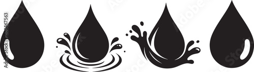 Set of water drop icons with splashes vector illustration