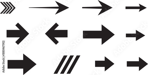 Collection of various directional arrows different styles and shapes black icons