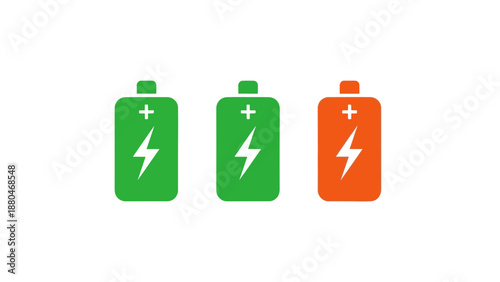 Visual representation of a trio of battery level indicators, clearly depicting both full power and the crucial ongoing charging process for various devices