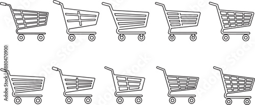 Shopping cart outline icons for ecommerce and retail store website