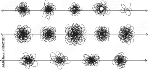 Set of messy black arrows and lines vector illustration transparent background