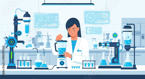 Scientist Conducting Laboratory Experiment with Various Equipment