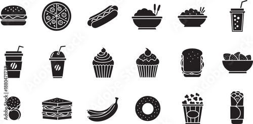 Food item silhouette icon collection vector illustration isolated