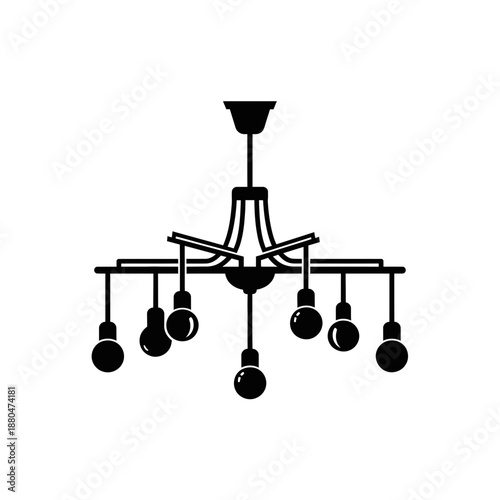 Modern Chandelier Light Fixture Icon Illustration – Ceiling Lamp Silhouette Symbol
