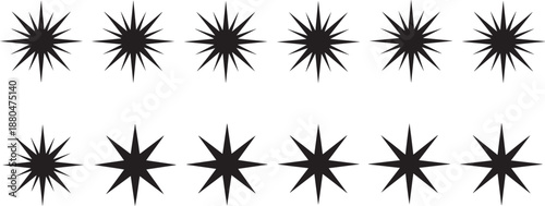 Rows of sharp pointed star shapes graphic elements collection