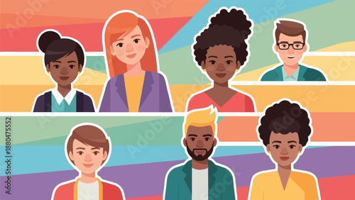 Diverse group of people with varied hairstyles and clothing