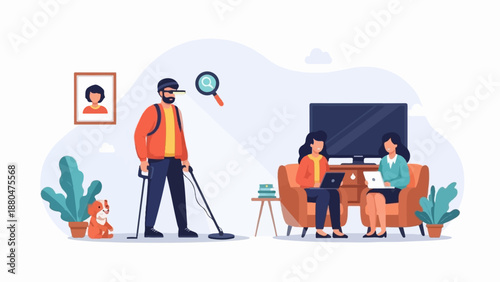 Diverse group of people working and relaxing indoors with pets and plants