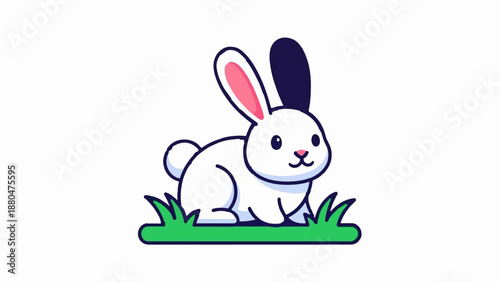 Cute white bunny with pink ears and dark accent on one ear