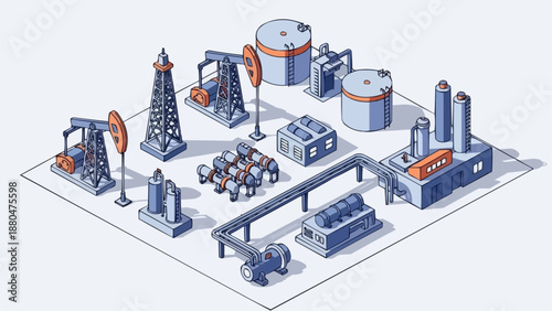 Oil Industry Equipment Collection Isometric Illustration.