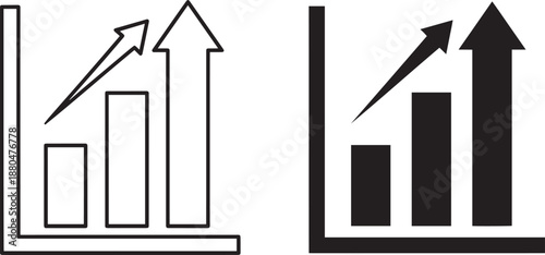 Business growth bar chart with upward trending arrow vector graphics