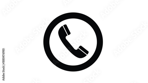 A black telephone icon is displayed within a black circle on a white background.