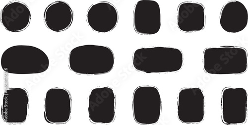 Collection of distressed grungy black shapes various circles and rectangles