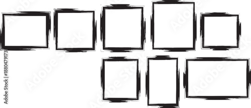 Nine square and rectangular frames made from distressed grunge brush strokes set