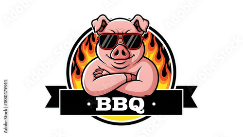 bbq logo with pig in sunglasses