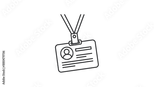 A simple line drawing of a blank identification badge on a lanyard.