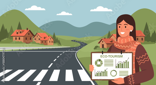 Eco Tourism Concept with Woman Holding Infographic Board