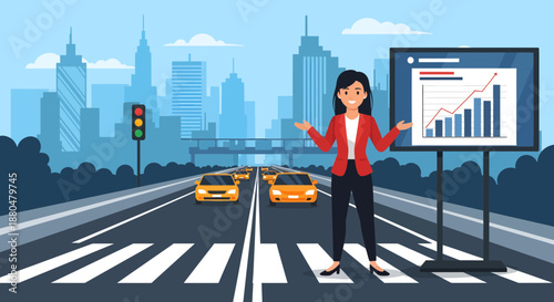 Businesswoman Presenting Data on City Street